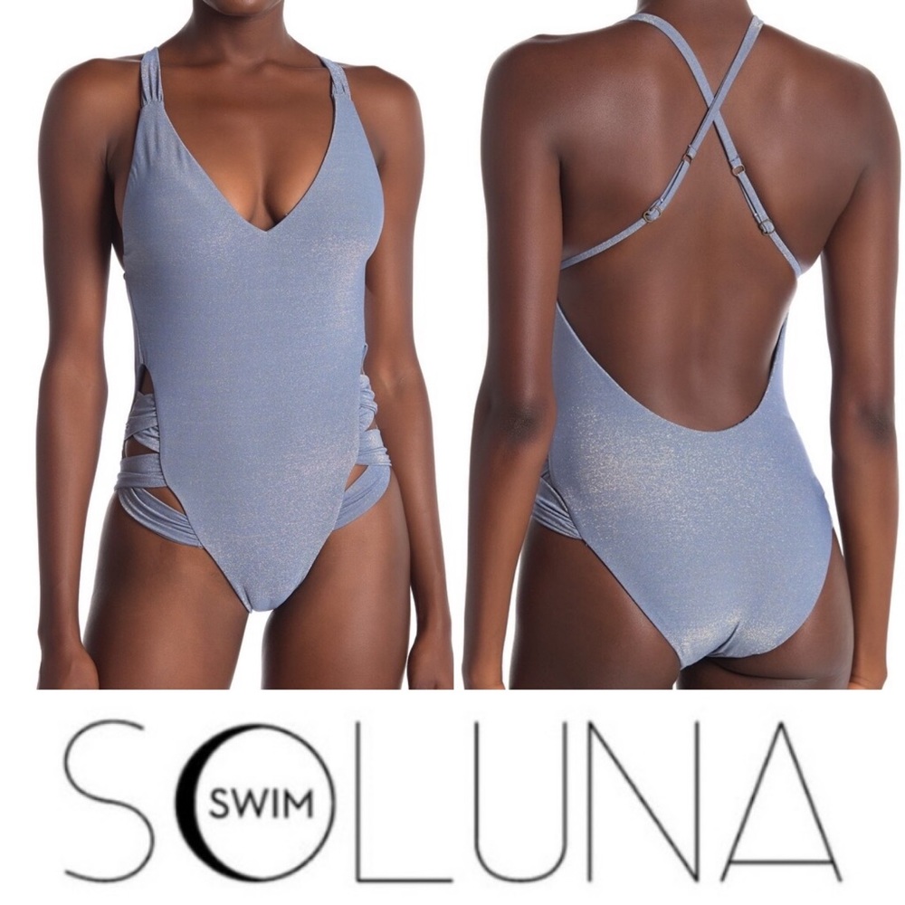 NWT SOLUNA SHIMMER CRISSCROSS PLUNGE SWIMSUIT